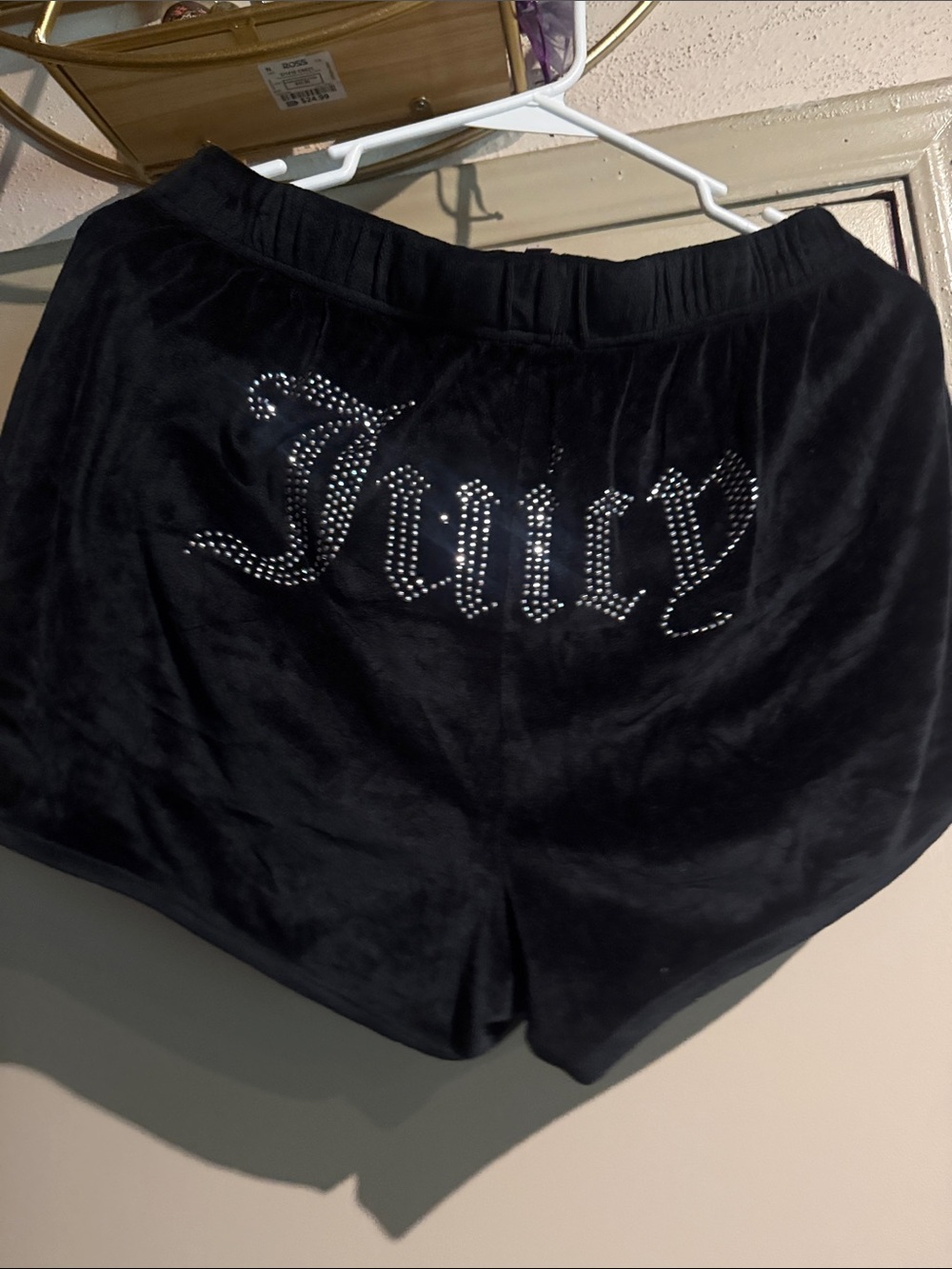 Juicy Couture Black Velour Shorts with Rhinestone 'Juicy' Logo